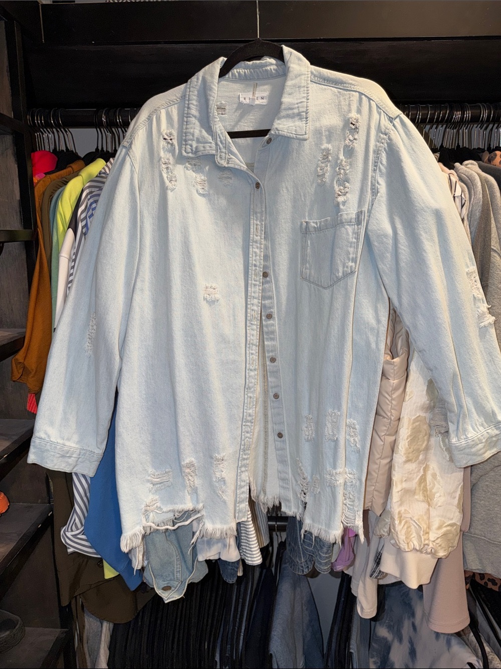 Women’s Light Blue Distressed Denim Jacket - Relaxed Jean Coat